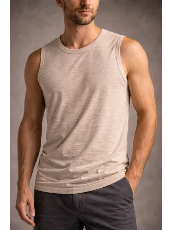 Erkek Flamlı Kumaş Sıfır Kolsuz Atlet Basic Spor Üst, Günlük Ve Fitness Kullanımına Uygun - Taş