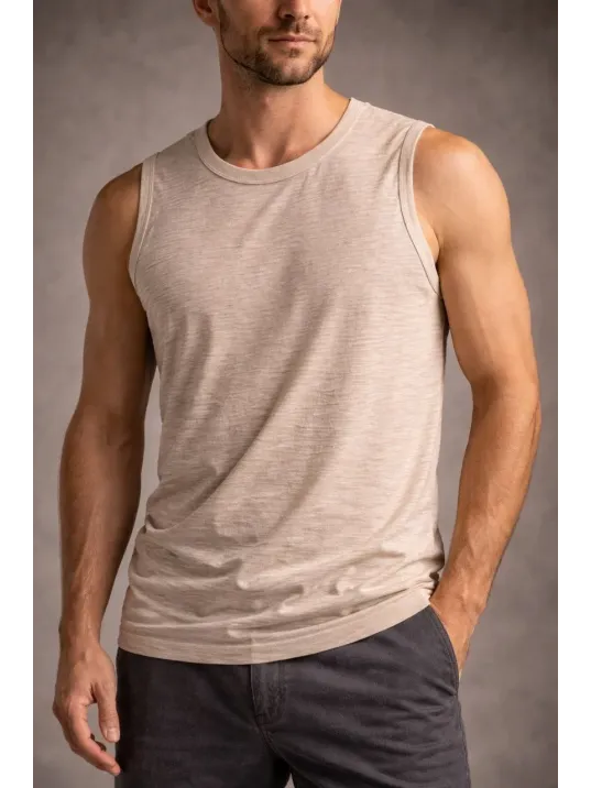 Erkek Flamlı Kumaş Sıfır Kolsuz Atlet Basic Spor Üst, Günlük Ve Fitness Kullanımına Uygun - Taş Erkek Flamlı Kumaş Sıfır Kolsuz Atlet Basic Spor Üst, Günlük Ve Fitness Kullanımına Uygun - Taş