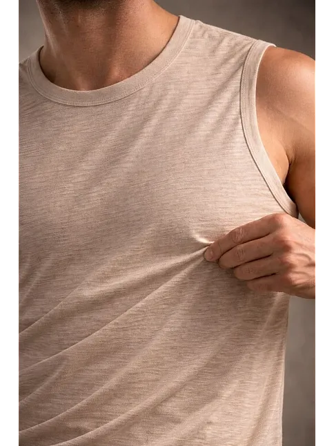 Erkek Flamlı Kumaş Kolsuz Atlet Günlük Fitness Spor T-shirt - Taş