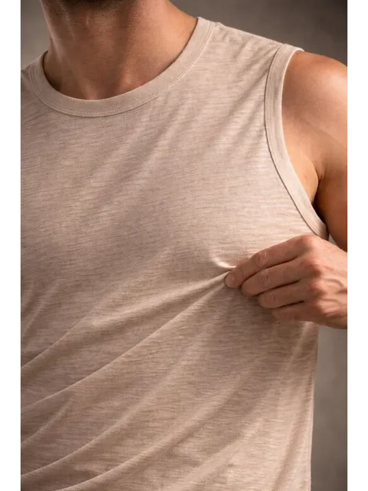 Erkek Flamlı Kumaş Sıfır Kolsuz Atlet Basic Spor Üst, Günlük Ve Fitness Kullanımına Uygun - Taş Erkek Flamlı Kumaş Sıfır Kolsuz Atlet Basic Spor Üst, Günlük Ve Fitness Kullanımına Uygun - Taş