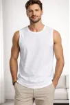 Erkek Flamlı Kumaş Sıfır Kolsuz Atlet Basic Spor Üst, Günlük Ve Fitness Kullanımına Uygun - Beyaz Erkek Flamlı Kumaş Sıfır Kolsuz Atlet Basic Spor Üst, Günlük Ve Fitness Kullanımına Uygun - Beyaz