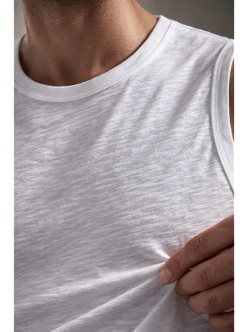 Erkek Flamlı Kumaş Kolsuz Atlet Günlük Fitness Spor T-shirt - Beyaz