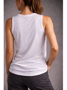Kadın Flamlı Kumaş Kolsuz Atlet Günlük Fitness Spor T-shirt - Beyaz