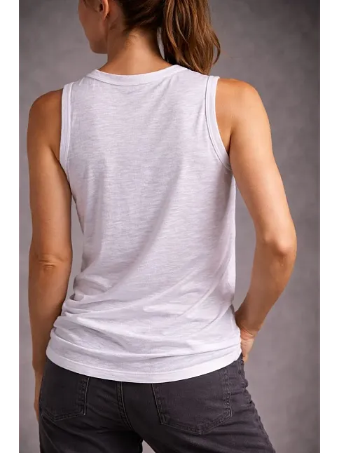 Kadın Flamlı Kumaş Kolsuz Atlet Günlük Fitness Spor T-shirt - Beyaz