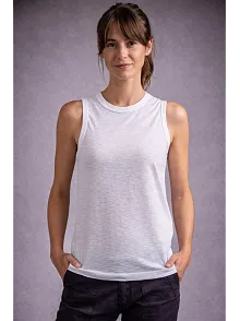 Kadın Flamlı Kumaş Kolsuz Atlet Günlük Fitness Spor T-shirt - Beyaz