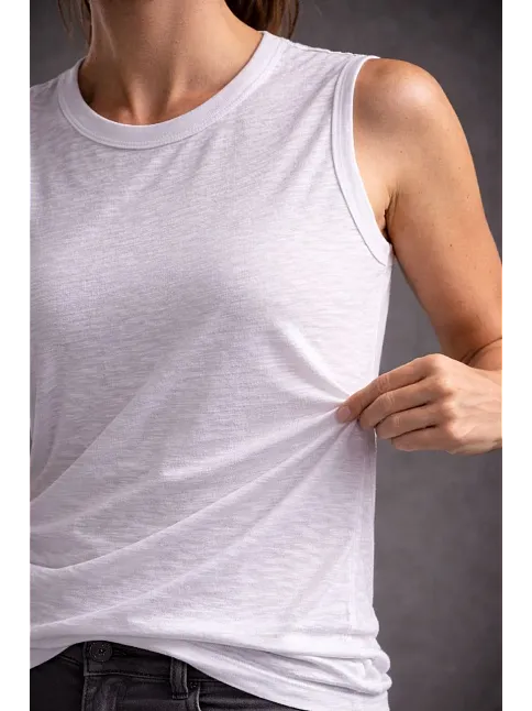 Kadın Flamlı Kumaş Kolsuz Atlet Günlük Fitness Spor T-shirt - Beyaz
