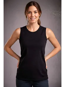 Kadın Flamlı Kumaş Kolsuz Atlet Günlük Fitness Spor T-shirt - Siyah