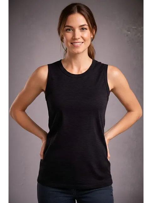 Kadın Flamlı Kumaş Kolsuz Atlet Günlük Fitness Spor T-shirt - Siyah