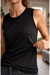 Kadın Flamlı Kumaş Kolsuz Atlet Günlük Fitness Spor T-shirt - Siyah