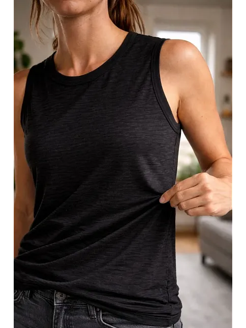 Kadın Flamlı Kumaş Kolsuz Atlet Günlük Fitness Spor T-shirt - Siyah