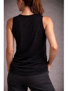 Kadın Flamlı Kumaş Kolsuz Atlet Günlük Fitness Spor T-shirt - Siyah