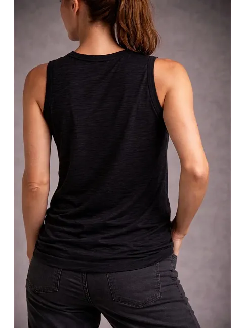 Kadın Flamlı Kumaş Kolsuz Atlet Günlük Fitness Spor T-shirt - Siyah