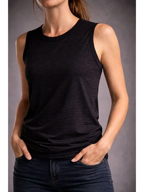 Kadın Flamlı Kumaş Kolsuz Atlet Günlük Fitness Spor T-shirt - Siyah