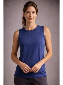 Kadın Flamlı Kumaş Kolsuz Atlet Günlük Fitness Spor T-shirt - İndigo