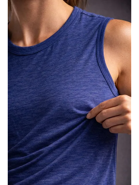 Kadın Flamlı Kumaş Kolsuz Atlet Günlük Fitness Spor T-shirt - İndigo