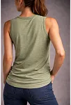 Kadın Flamlı Kumaş Kolsuz Atlet Günlük Fitness Spor T-shirt - Yeşili