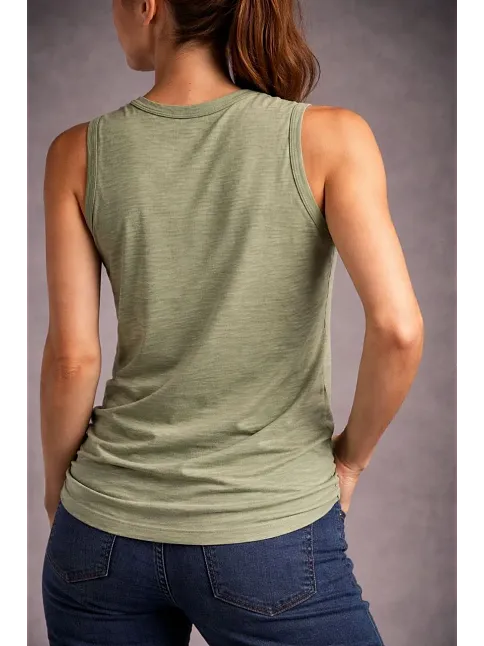 Kadın Flamlı Kumaş Kolsuz Atlet Günlük Fitness Spor T-shirt - Yeşili