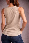 Kadın Flamlı Kumaş Kolsuz Atlet Günlük Fitness Spor T-shirt - Taş