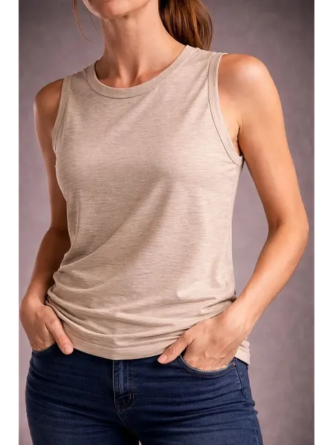 Kadın Flamlı Kumaş Kolsuz Atlet Günlük Fitness Spor T-shirt - Taş