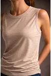 Kadın Flamlı Kumaş Kolsuz Atlet Günlük Fitness Spor T-shirt - Taş