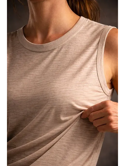 Kadın Flamlı Kumaş Kolsuz Atlet Günlük Fitness Spor T-shirt - Taş