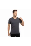 Erkek T-shirt V Yaka Slim Fit Dar Kesim Likralı Tişört Günlük Basic Body - Füme