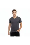 Erkek T-shirt V Yaka Slim Fit Dar Kesim Likralı Tişört Günlük Basic Body - Füme