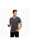 Erkek T-shirt V Yaka Slim Fit Dar Kesim Likralı Tişört Günlük Basic Body - Füme