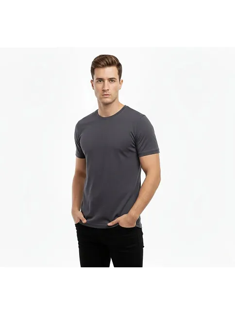 Erkek T-shirt Bisiklet Yaka Slim Fit Dar Kesim Likralı Tişört Günlük Basic Body - Füme
