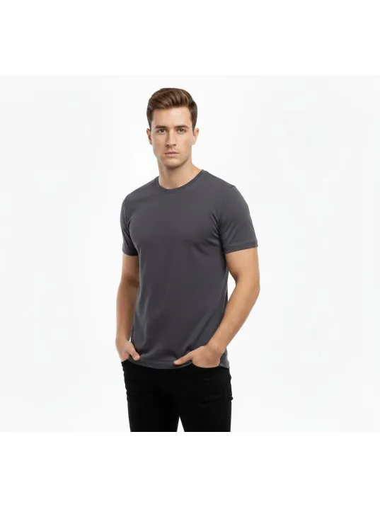 Erkek T-shirt Bisiklet Yaka Slim Fit Dar Kesim Likralı Tişört Günlük Basic Body - Füme Erkek T-shirt Bisiklet Yaka Slim Fit Dar Kesim Likralı Tişört Günlük Basic Body - Füme