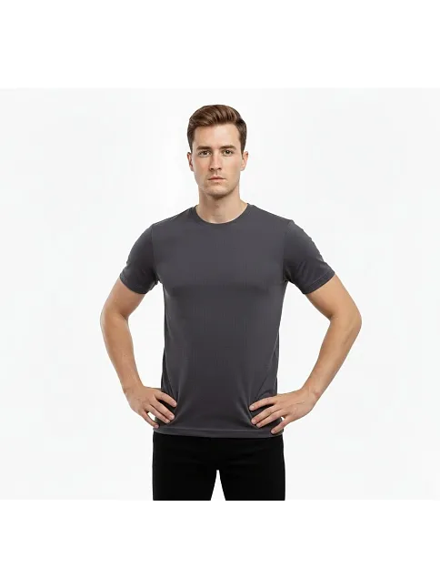 Erkek T-shirt Bisiklet Yaka Slim Fit Dar Kesim Likralı Tişört Günlük Basic Body - Füme