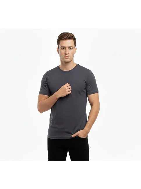 Erkek T-shirt Bisiklet Yaka Slim Fit Dar Kesim Likralı Tişört Günlük Basic Body - Füme