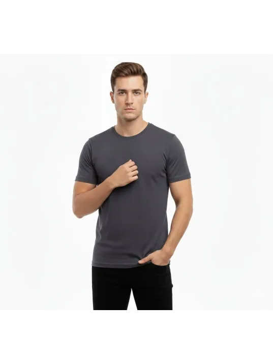 Erkek T-shirt Bisiklet Yaka Slim Fit Dar Kesim Likralı Tişört Günlük Basic Body - Füme Erkek T-shirt Bisiklet Yaka Slim Fit Dar Kesim Likralı Tişört Günlük Basic Body - Füme