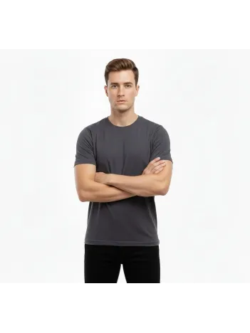 Erkek T-shirt Bisiklet Yaka Slim Fit Dar Kesim Likralı Tişört Günlük Basic Body - Füme