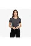 Kadın T-shirt Bisiklet Yaka Slim Fit Likralı Tişört Günlük Basic Body - Füme