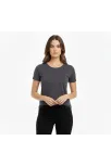 Kadın T-shirt Bisiklet Yaka Slim Fit Likralı Tişört Günlük Basic Body - Füme Kadın T-shirt Bisiklet Yaka Slim Fit Likralı Tişört Günlük Basic Body - Füme