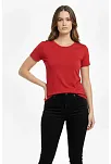 Kadın T-shirt Bisiklet Yaka Slim Fit Likralı Tişört Günlük Basic Body - Kırmızı