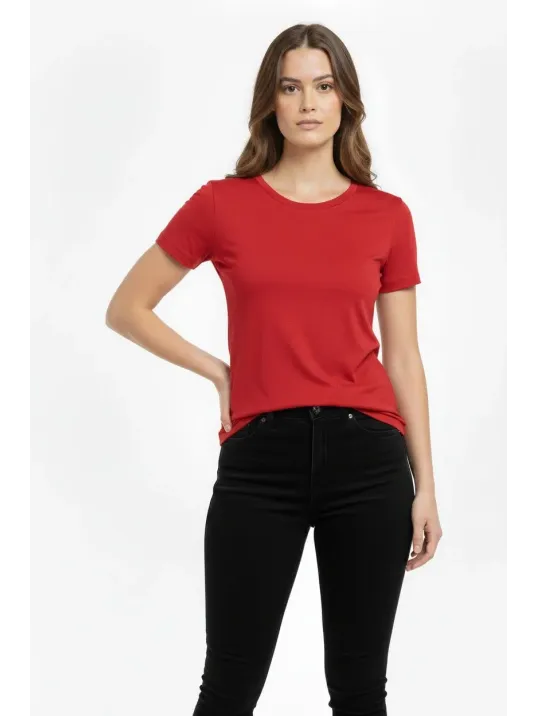 Kadın T-shirt Bisiklet Yaka Slim Fit Likralı Tişört Günlük Basic Body - Kırmızı Kadın T-shirt Bisiklet Yaka Slim Fit Likralı Tişört Günlük Basic Body - Kırmızı