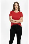 Kadın T-shirt Bisiklet Yaka Slim Fit Likralı Tişört Günlük Basic Body - Kırmızı