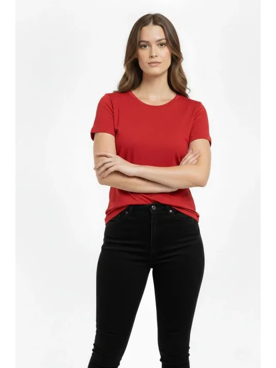 Kadın T-shirt Bisiklet Yaka Slim Fit Likralı Tişört Günlük Basic Body - Kırmızı Kadın T-shirt Bisiklet Yaka Slim Fit Likralı Tişört Günlük Basic Body - Kırmızı