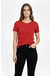 Kadın T-shirt Bisiklet Yaka Slim Fit Likralı Tişört Günlük Basic Body - Kırmızı