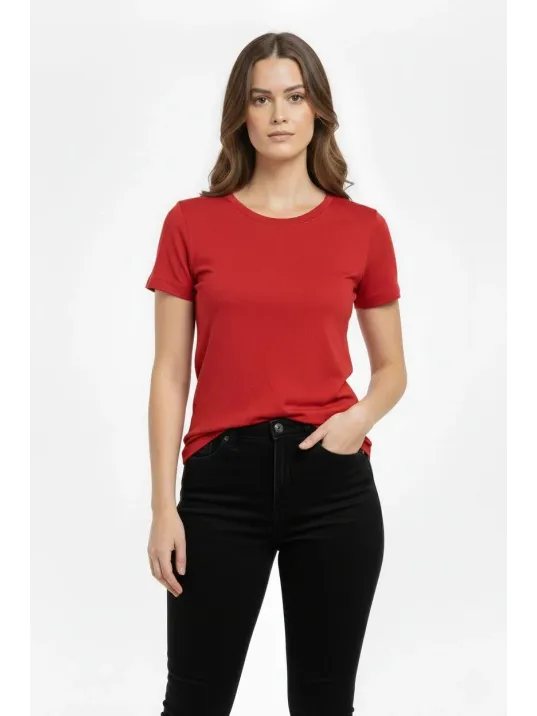 Kadın T-shirt Bisiklet Yaka Slim Fit Likralı Tişört Günlük Basic Body - Kırmızı Kadın T-shirt Bisiklet Yaka Slim Fit Likralı Tişört Günlük Basic Body - Kırmızı