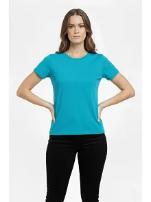Kadın T-shirt Bisiklet Yaka Slim Fit Likralı Tişört Günlük Basic Body - Turkuvaz