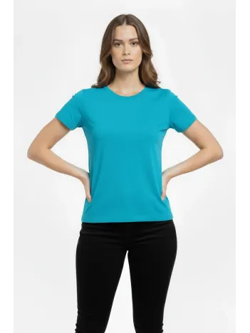 Kadın T-shirt Bisiklet Yaka Slim Fit Likralı Tişört Günlük Basic Body - Turkuvaz