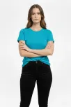 Kadın T-shirt Bisiklet Yaka Slim Fit Likralı Tişört Günlük Basic Body - Turkuvaz