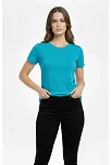 Kadın T-shirt Bisiklet Yaka Slim Fit Likralı Tişört Günlük Basic Body - Turkuvaz