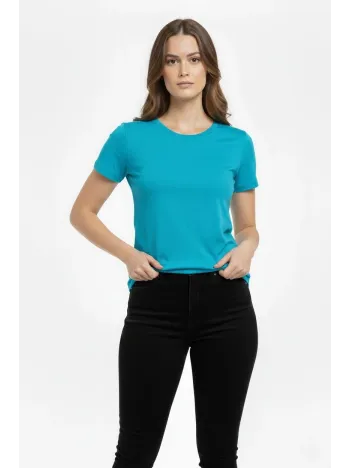 Kadın T-shirt Bisiklet Yaka Slim Fit Likralı Tişört Günlük Basic Body - Turkuvaz Kadın T-shirt Bisiklet Yaka Slim Fit Likralı Tişört Günlük Basic Body - Turkuvaz