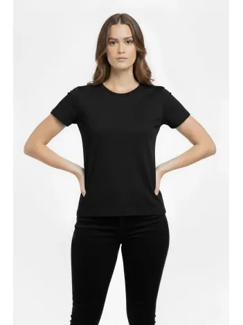 Kadın T-shirt Bisiklet Yaka Slim Fit Likralı Tişört Günlük Basic Body - Siyah