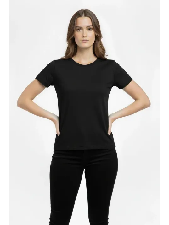 Kadın T-shirt Bisiklet Yaka Slim Fit Likralı Tişört Günlük Basic Body - Siyah Kadın T-shirt Bisiklet Yaka Slim Fit Likralı Tişört Günlük Basic Body - Siyah