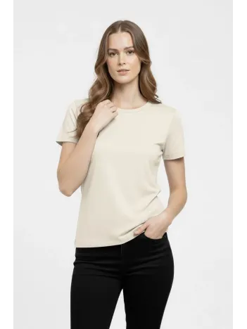 Kadın T-shirt Bisiklet Yaka Slim Fit Likralı Tişört Günlük Basic Body - Taş